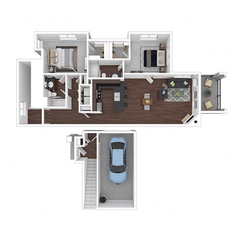 Floor plan for 2 beds, 2 baths, 1150 sqft